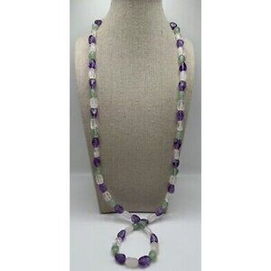 Vintage Avon Green Clear Purple Lucite Beaded Necklace 35" New Old Stock
